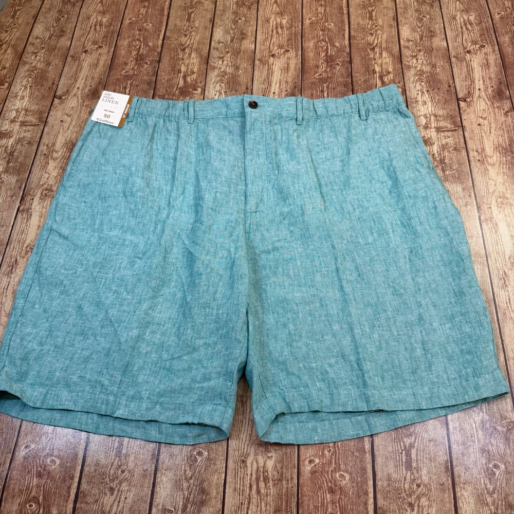 Caribbean Isle Sands Linen Shorts Mens 50 Aqua Blue Breathable Summer NWT
